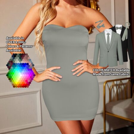 Off-Shoulder Fitted Short Dress bridesmaid dress shown in sage – custom color made to match his suit