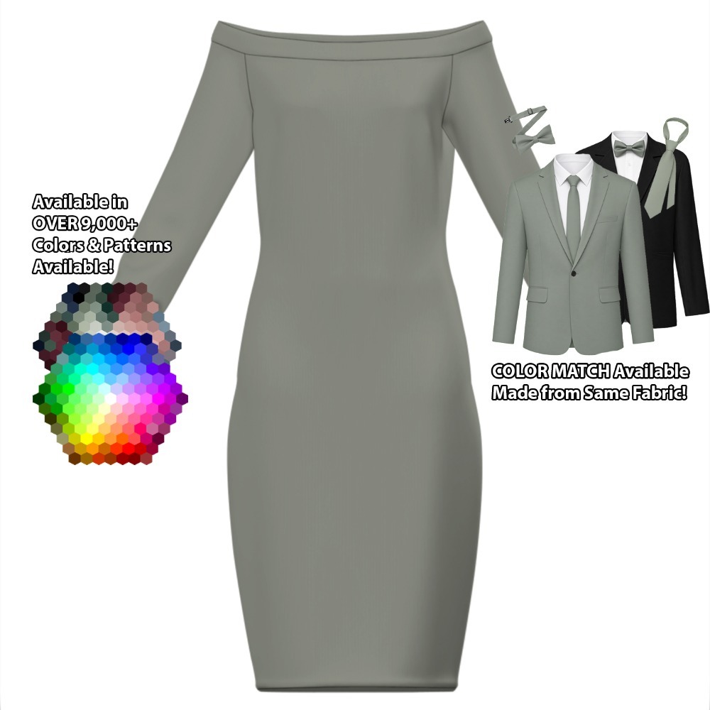 Off-the-Shoulder Long Sleeve Dress – custom color bridesmaid dress to match groomsmen suit