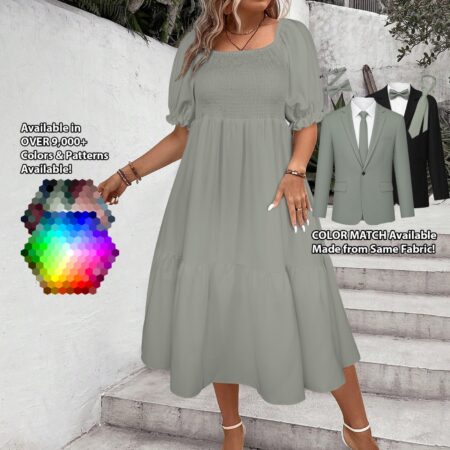 Puff Sleeve Square Neck A-Line Dress bridesmaid dress shown in sage – custom color made to match his suit