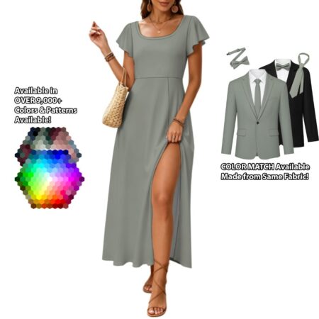 Ruffle Sleeve Back-Tie Dress bridesmaid dress shown in sage – custom color made to match his suit