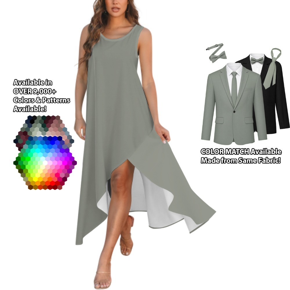 Sleeveless High-Low Hem Dress – custom color bridesmaid dress to match groomsmen suit