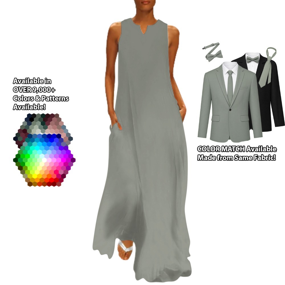 Sleeveless Long Dress – custom color bridesmaid dress to match groomsmen suit