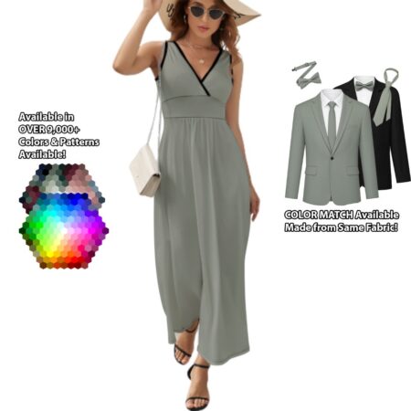 Sleeveless Long Dress II bridesmaid dress shown in sage – custom color made to match his suit