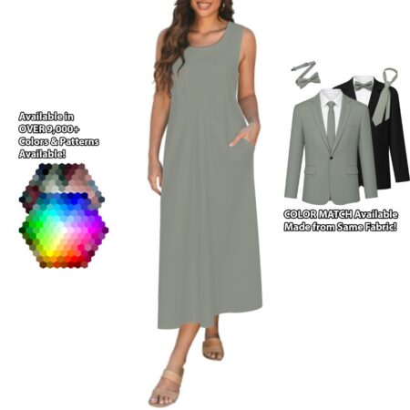 Sleeveless Midi Dress bridesmaid dress shown in sage – custom color made to match his suit