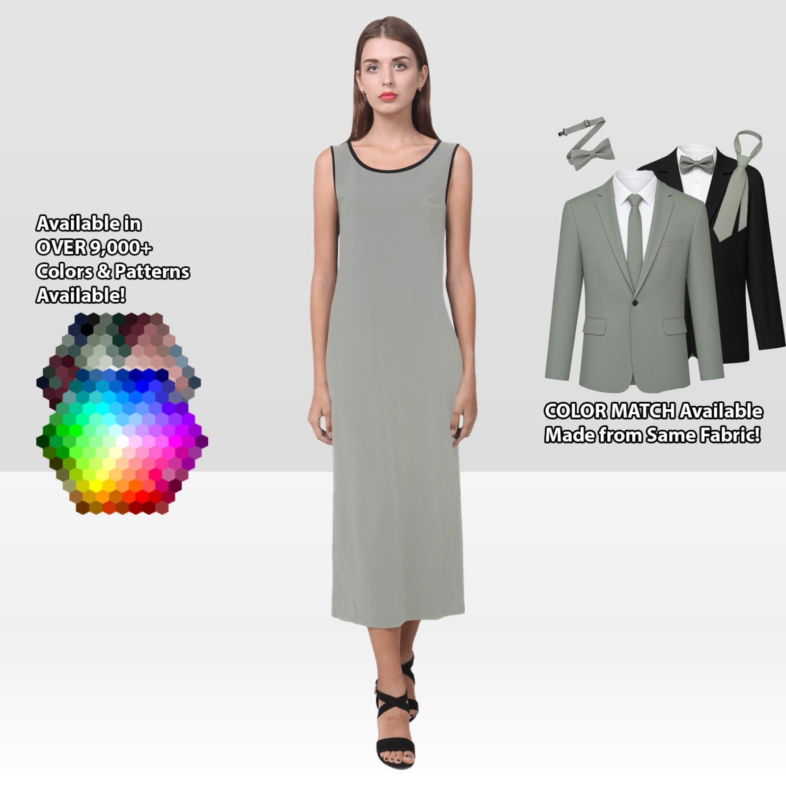 Sleeveless Side-Slit Long Dress – custom color bridesmaid dress to match groomsmen suit