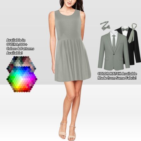 Sleeveless Skater Dress bridesmaid dress shown in sage – custom color made to match his suit