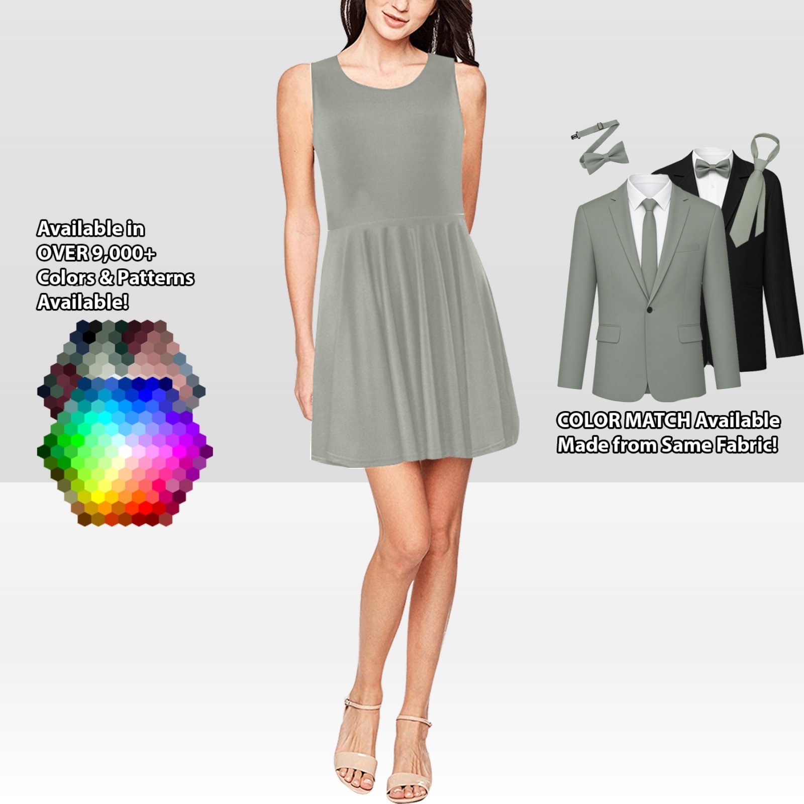 Sleeveless Skater Dress – custom color bridesmaid dress to match groomsmen suit