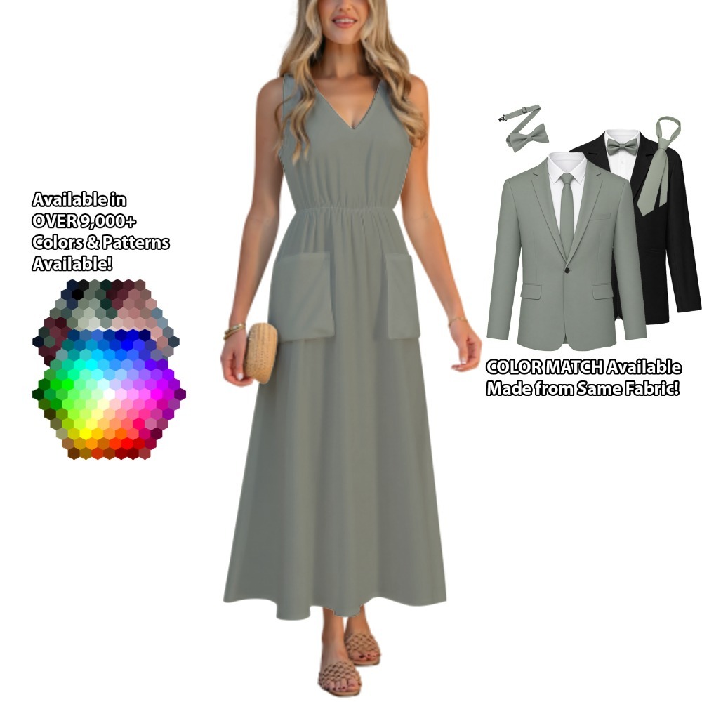 Sleeveless V-Neck Midi Dress – custom color bridesmaid dress to match groomsmen suit