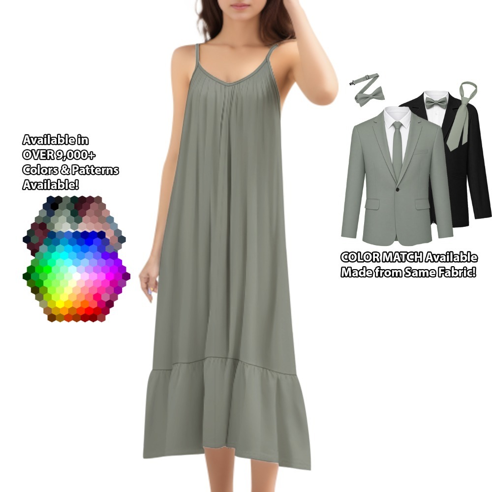 Slip Dress with Ruffled Hem – custom color bridesmaid dress to match groomsmen suit