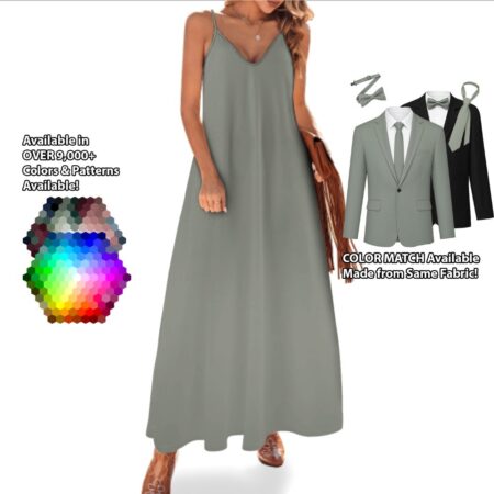 Spaghetti Strap Long Dress bridesmaid dress shown in sage – custom color made to match his suit