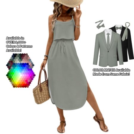 Spaghetti Strap Midi Dress bridesmaid dress shown in sage – custom color made to match his suit