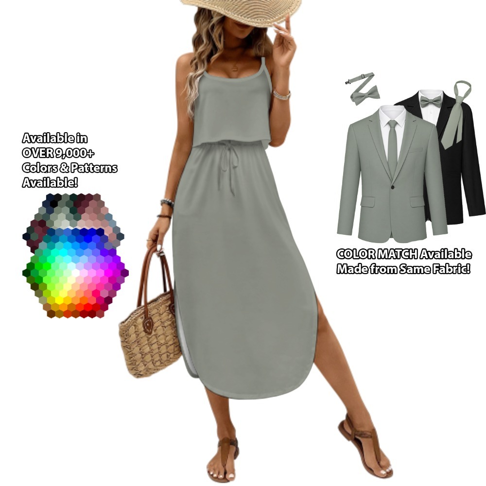Spaghetti Strap Midi Dress – custom color bridesmaid dress to match groomsmen suit