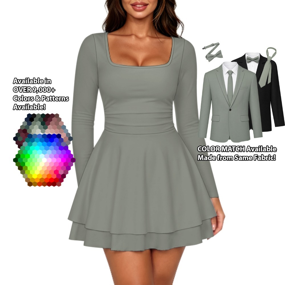 Square Neck Ruffled Mini Dress – custom color bridesmaid dress to match groomsmen suit