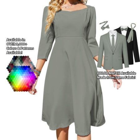 Sweetheart Dress bridesmaid dress shown in sage – custom color made to match his suit