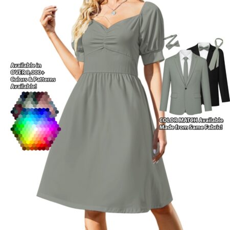 Sweetheart Neck Puff Sleeve Dress bridesmaid dress shown in sage – custom color made to match his suit