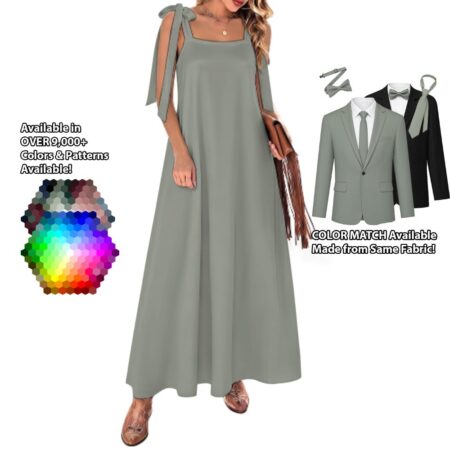 Tie Strap Ankle Maxi Dress bridesmaid dress shown in sage – custom color made to match his suit