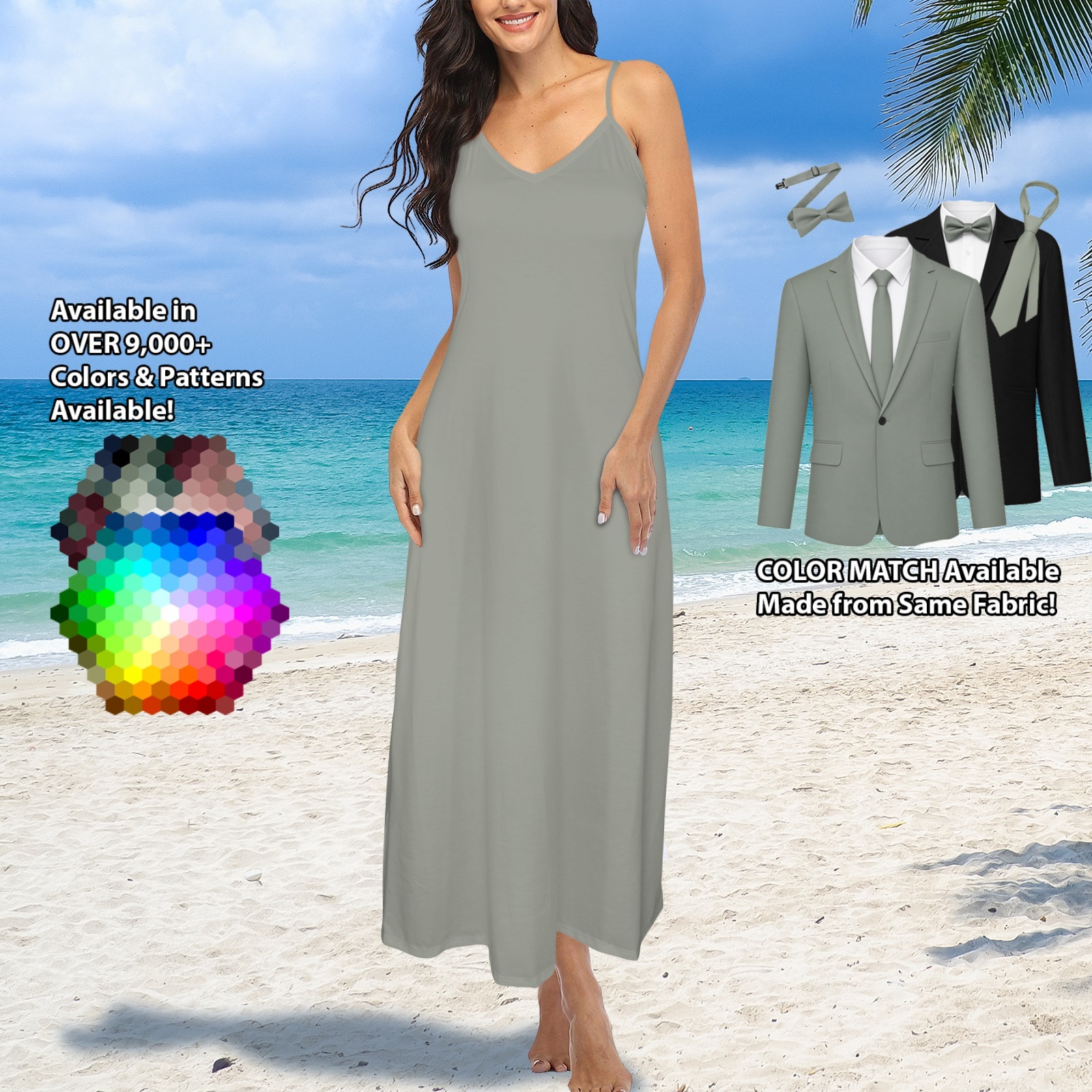 V-Neck Cami Maxi Dress – custom color bridesmaid dress to match groomsmen suit