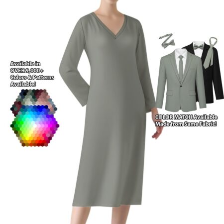 V-Neck Long Sleeve Midi Dress bridesmaid dress shown in sage – custom color made to match his suit