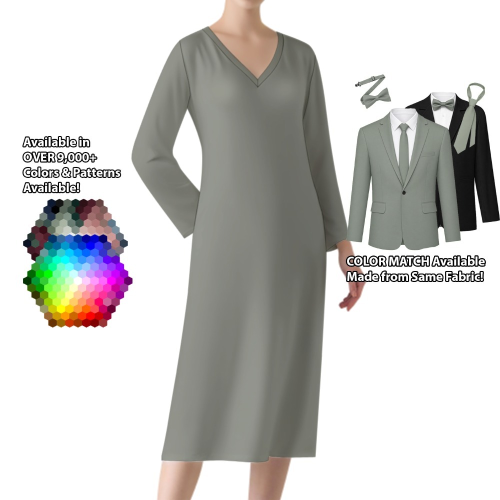 V-Neck Long Sleeve Midi Dress – custom color bridesmaid dress to match groomsmen suit